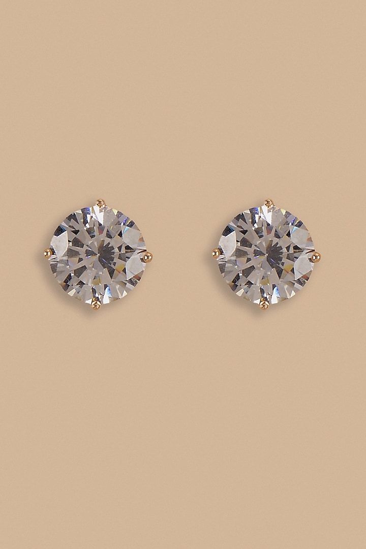 Gold Diamond & Stone Stud Earrings by RUBY RAANG MEN