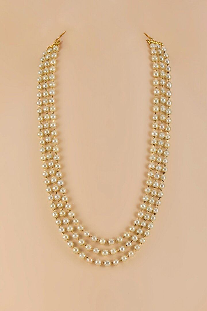 White Pearl Layered Necklace by RUBY RAANG MEN