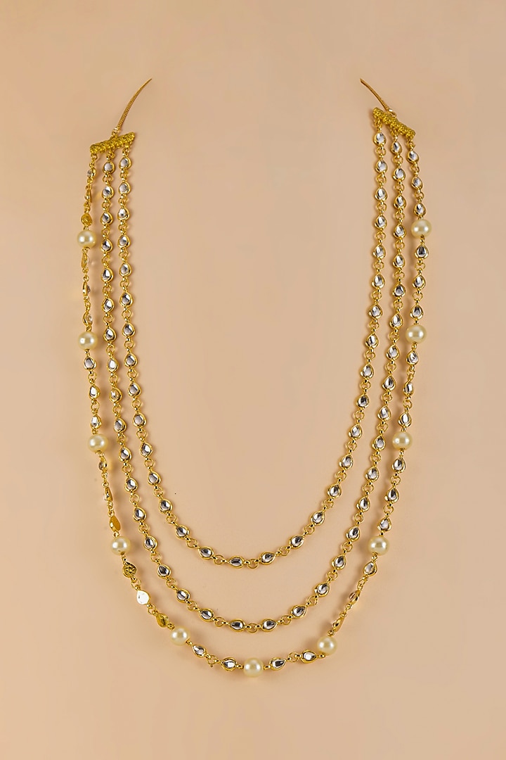 Gold Kundan Polki Layered Necklace by RUBY RAANG MEN