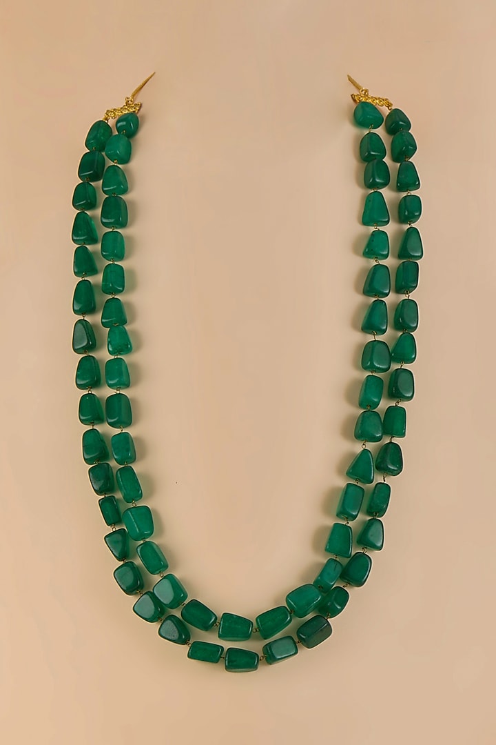 Emerald Green Pearl Layered Necklace by RUBY RAANG MEN