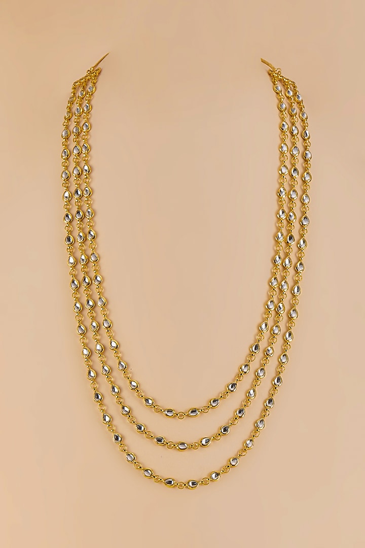 Gold Kundan Polki Layered Necklace by RUBY RAANG MEN