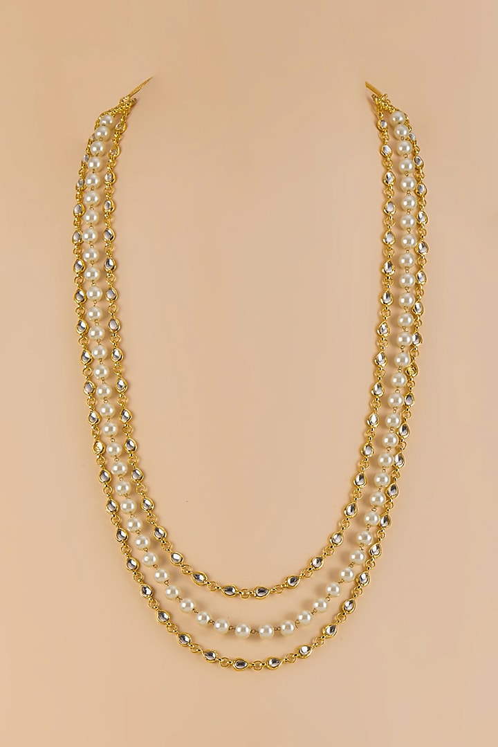 Gold Kundan Polki Layered Necklace by RUBY RAANG MEN