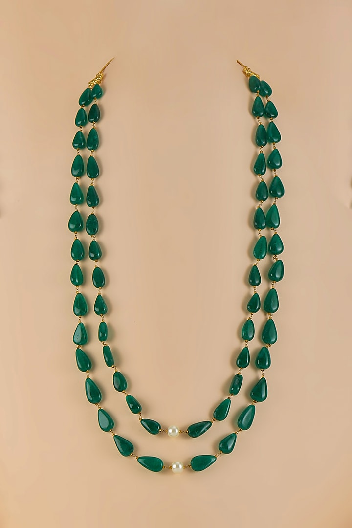 Emerald Green Pearl & Stone Layered Necklace by RUBY RAANG MEN