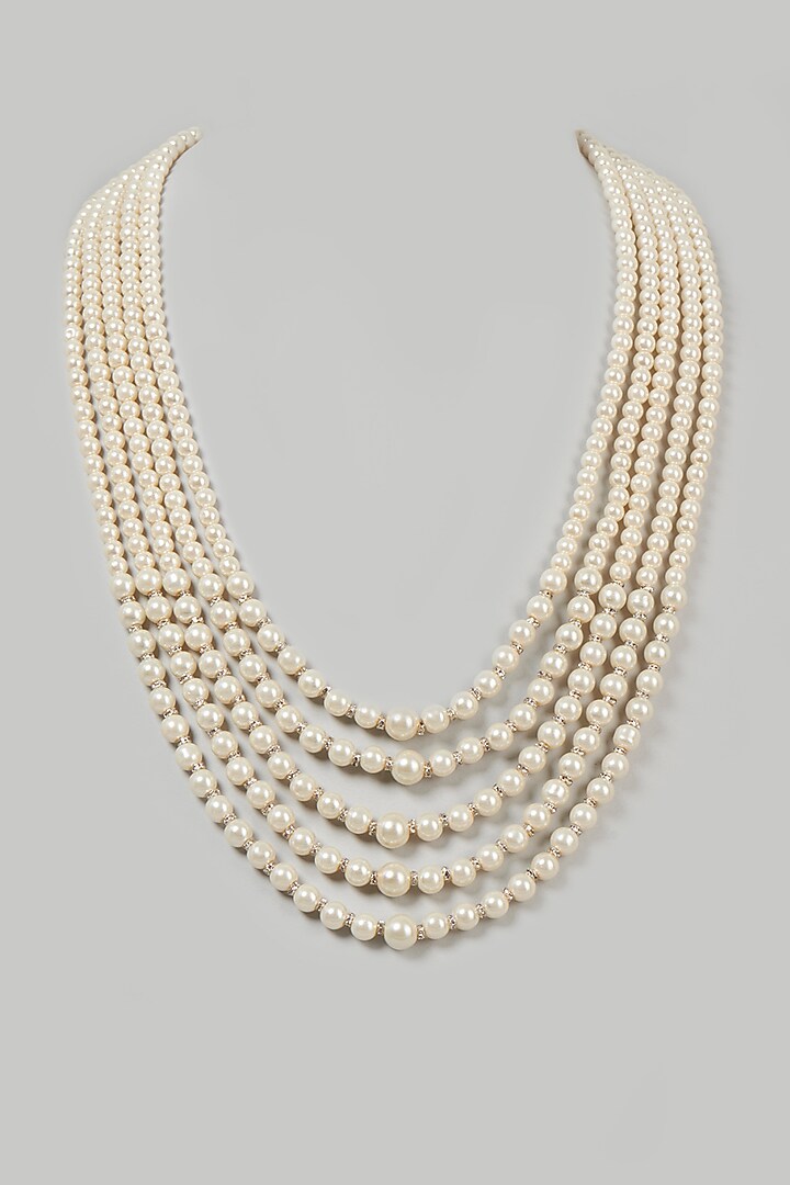 White Mala With Pearls by RUBY RAANG MEN