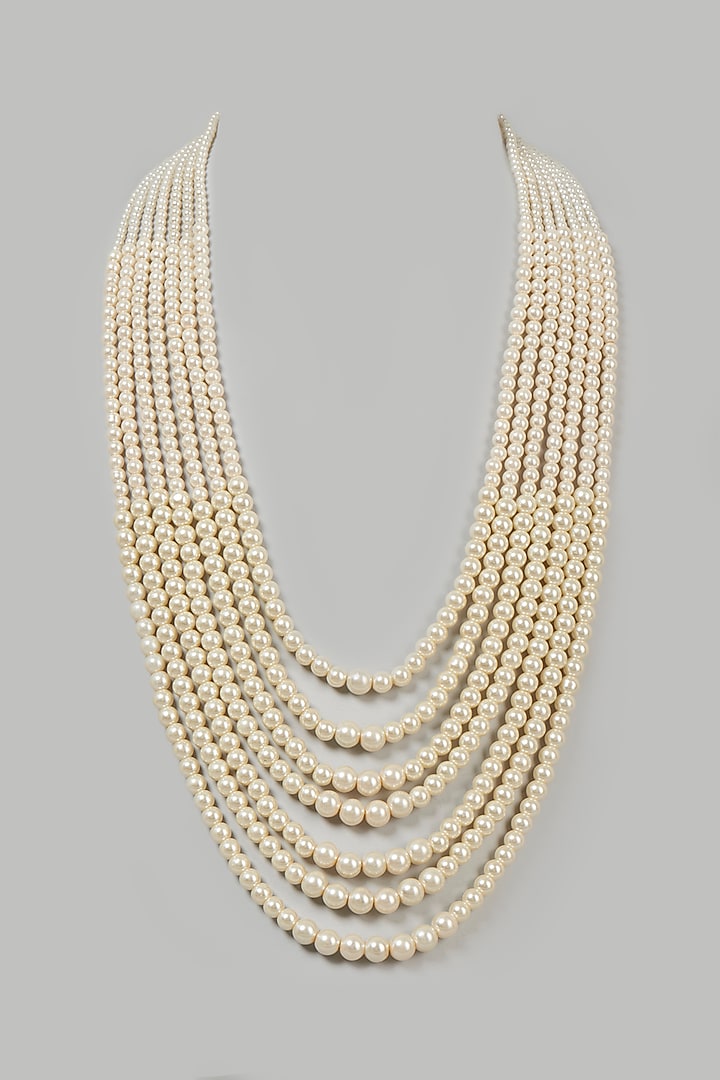 White Layered Mala With Pearls by RUBY RAANG MEN