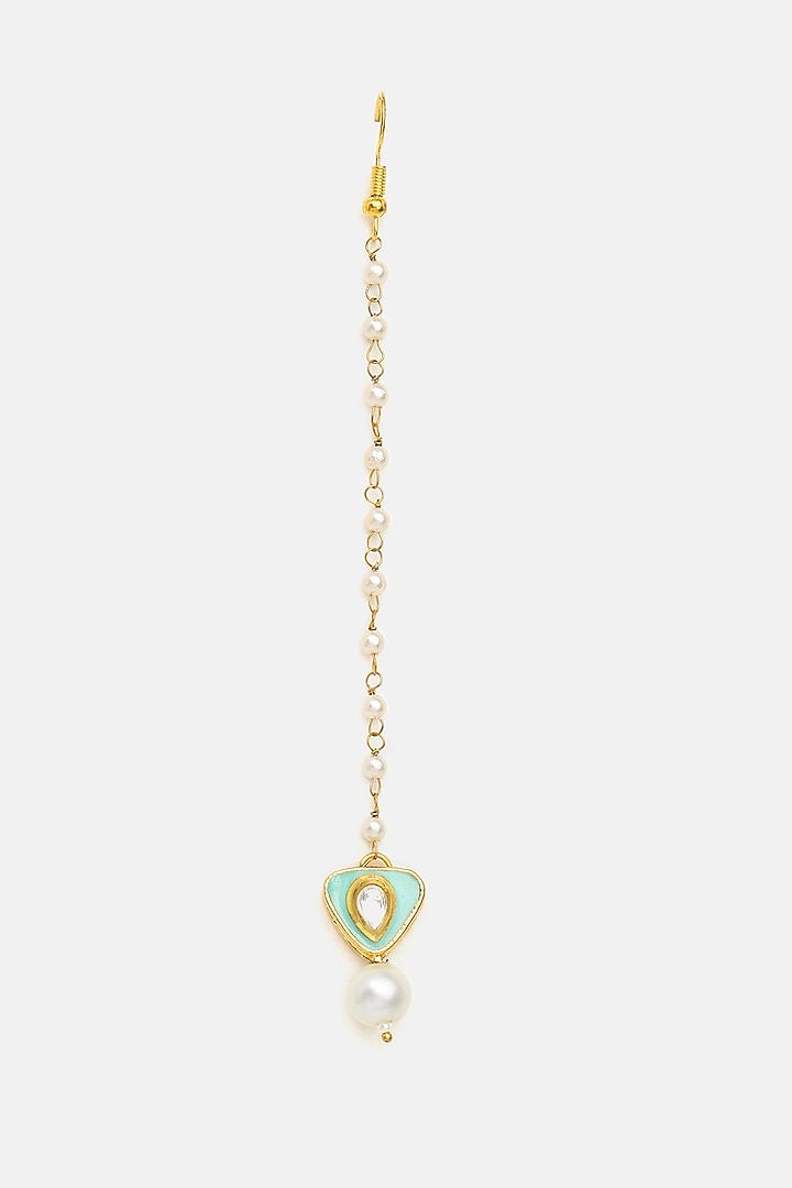 Gold Finish Green Kundan Necklace Set For Girls by Ruby Raang Kids at Pernia's Pop Up Shop