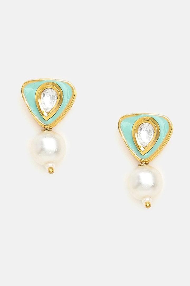 Gold Finish Green Kundan Necklace Set For Girls by Ruby Raang Kids at Pernia's Pop Up Shop