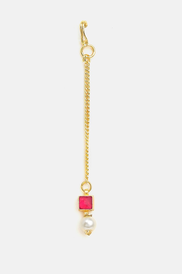 Gold Finish Green Kundan Necklace Set For Girls by Ruby Raang Kids at Pernia's Pop Up Shop
