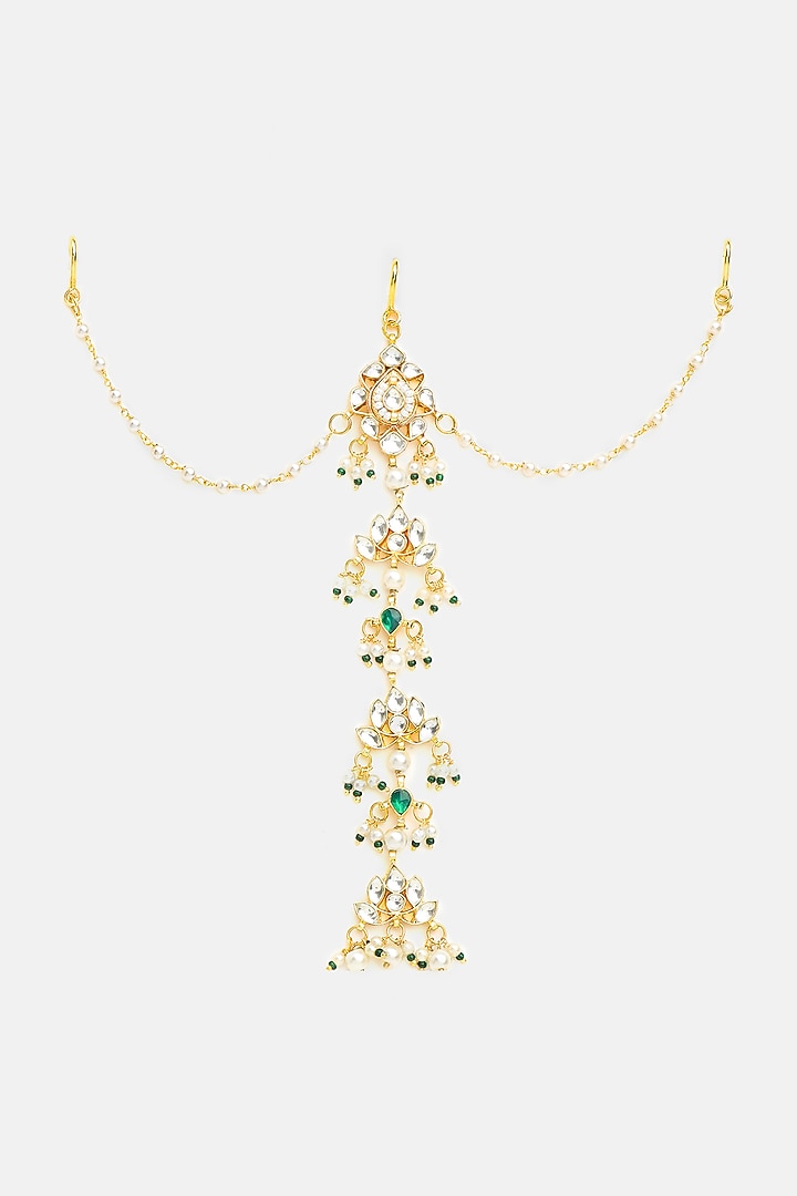 Gold Finish Glass Kundan Hair Pin For Girls by Ruby Raang Kids at Pernia's Pop Up Shop