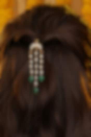 Gold Finish Glass Kundan Hair Pin For Girls by Ruby Raang Kids at Pernia's Pop Up Shop