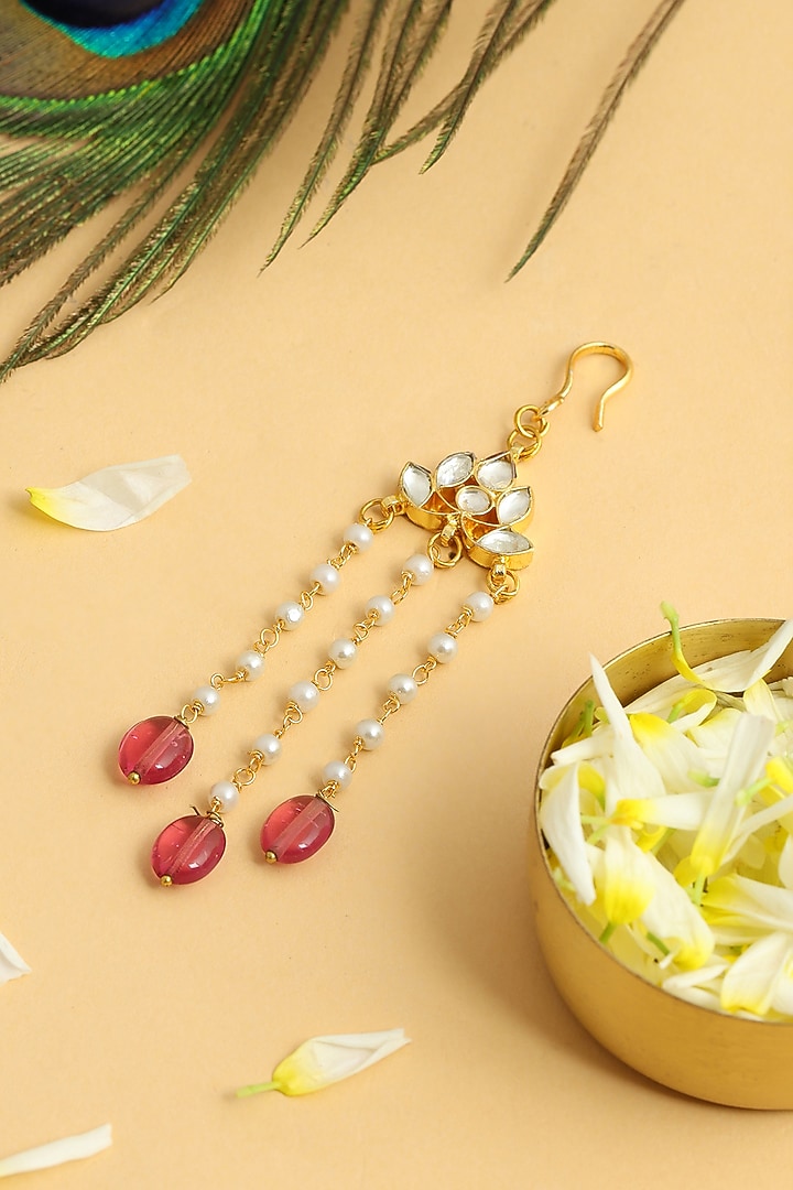 Gold Finish Glass Kundan Hair Pin For Girls by Ruby Raang Kids at Pernia's Pop Up Shop