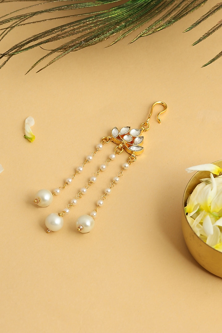 Gold Finish Glass Kundan Hair Pin For Girls by Ruby Raang Kids at Pernia's Pop Up Shop