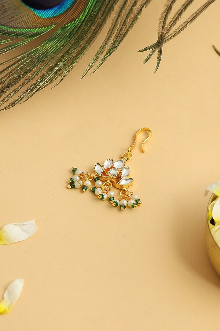 Gold Finish Glass Kundan Hair Pin For Girls by Ruby Raang Kids at Pernia's Pop Up Shop