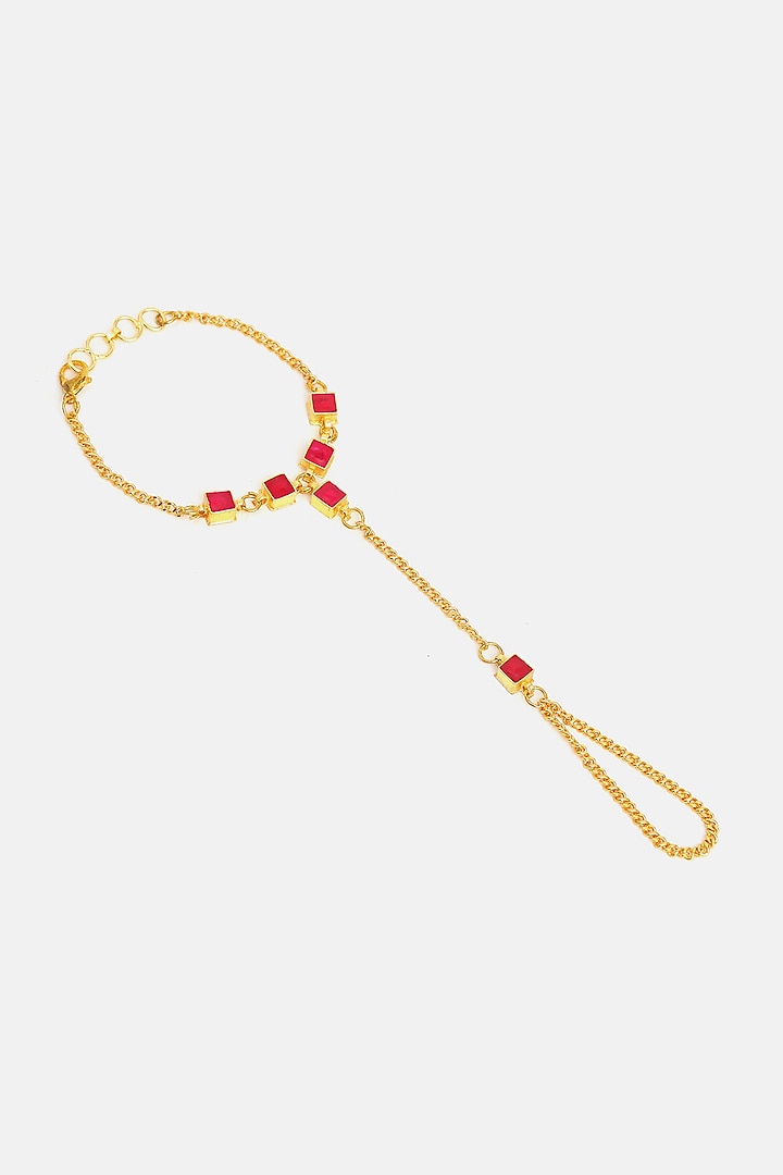 Gold Finish Glass Kundan Haathphool For Girls (Set of 2) by Ruby Raang Kids at Pernia's Pop Up Shop