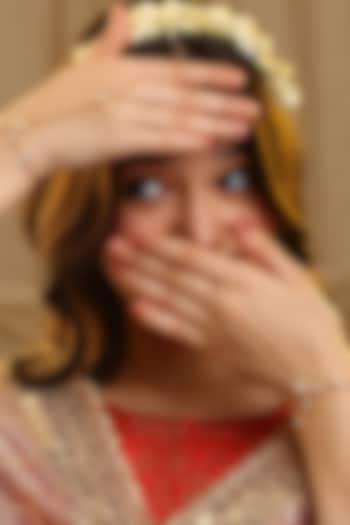 Gold Finish Glass Kundan Haathphool For Girls (Set of 2) by Ruby Raang Kids at Pernia's Pop Up Shop