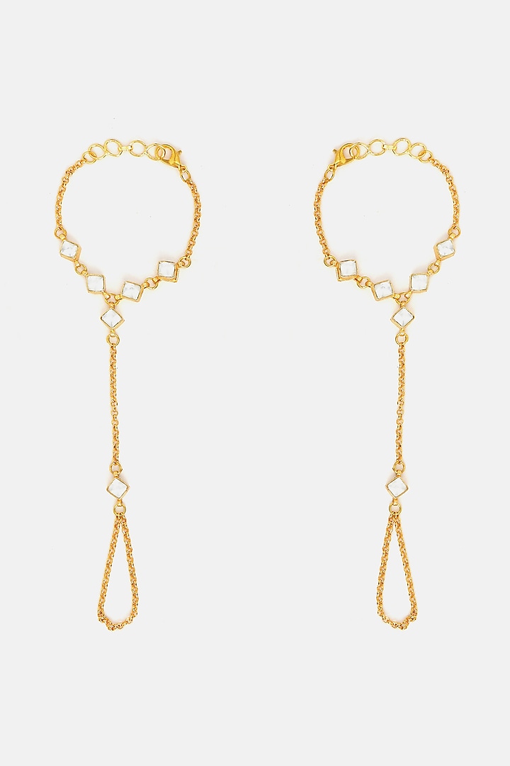 Gold Finish Glass Kundan Haathphool For Girls (Set of 2) by Ruby Raang Kids at Pernia's Pop Up Shop