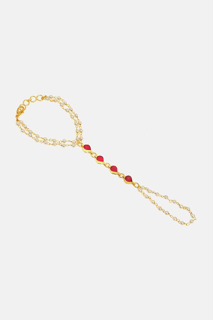 Gold Finish Glass Kundan Haathphool For Girls (Set of 2) by Ruby Raang Kids at Pernia's Pop Up Shop
