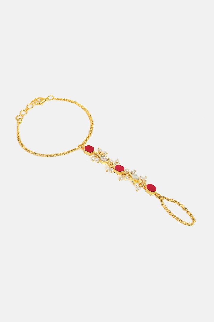 Gold Finish Glass Kundan Haathphool For Girls (Set of 2) by Ruby Raang Kids at Pernia's Pop Up Shop