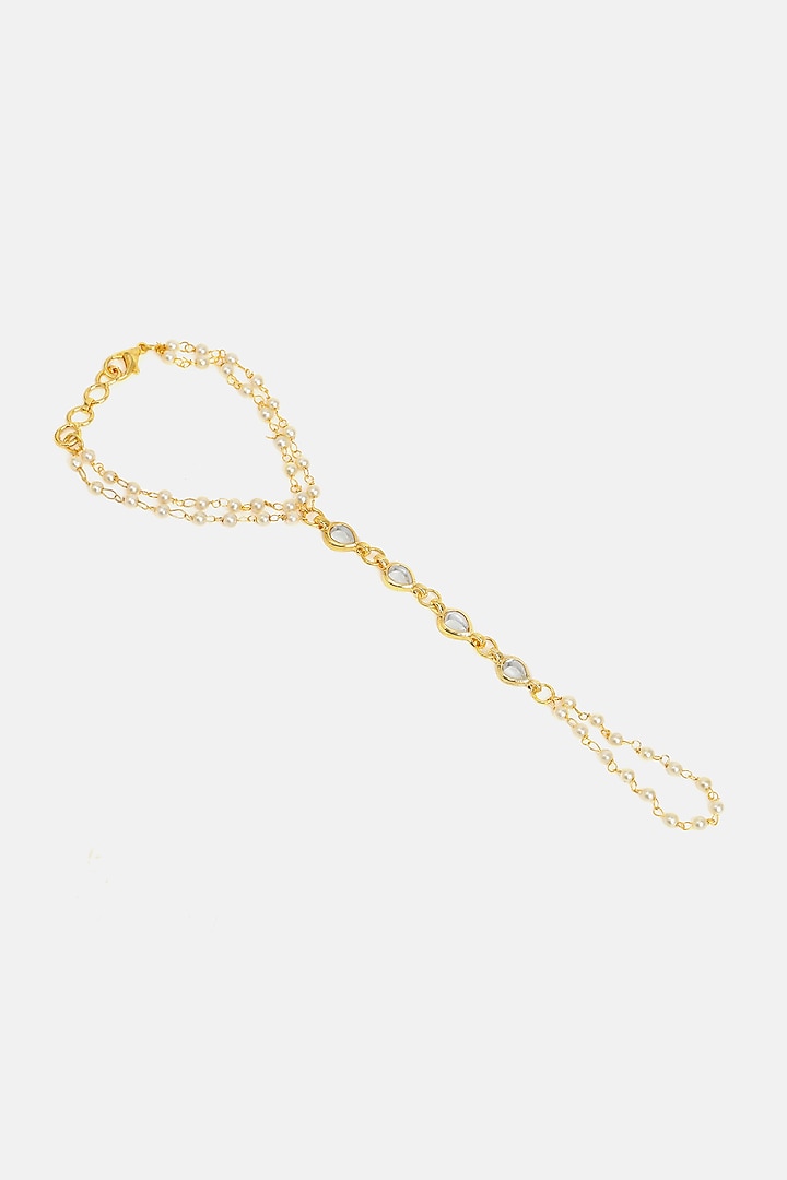 Gold Finish Glass Kundan Haathphool For Girls (Set of 2) by Ruby Raang Kids at Pernia's Pop Up Shop