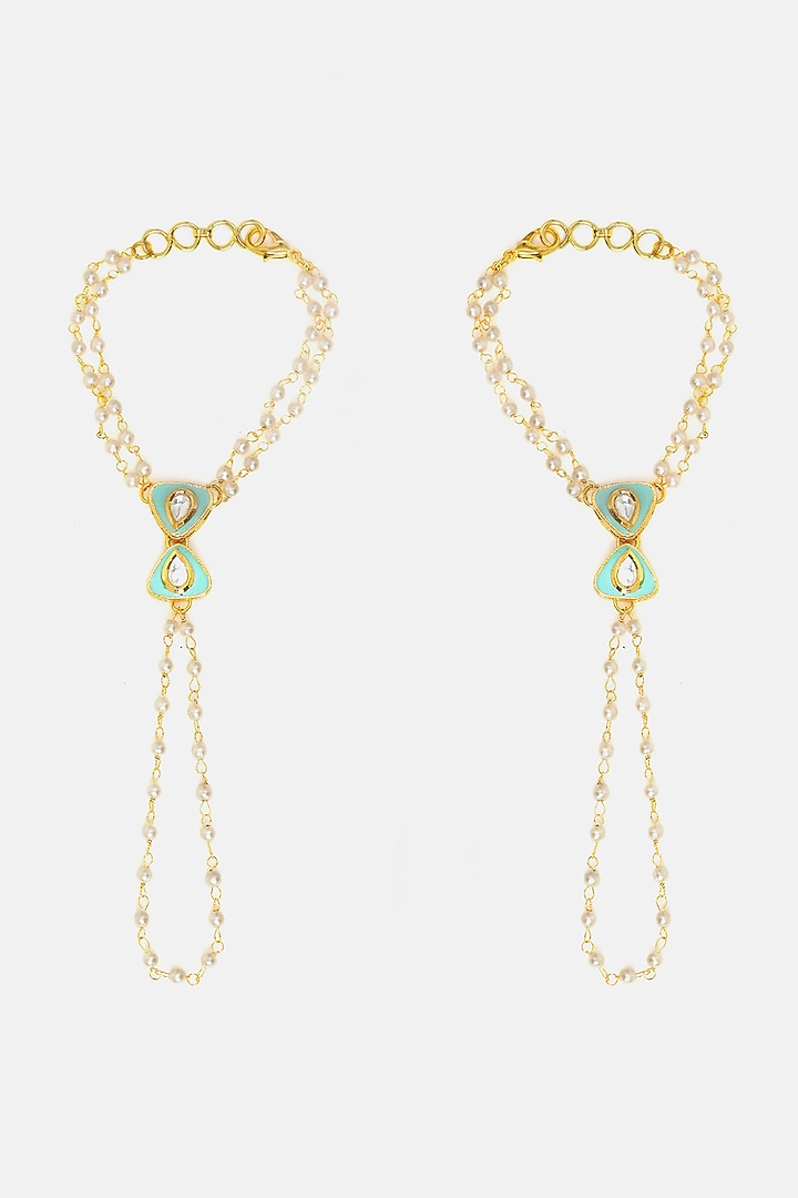 Gold Finish Glass Kundan Haathphool For Girls (Set of 2) by Ruby Raang Kids at Pernia's Pop Up Shop