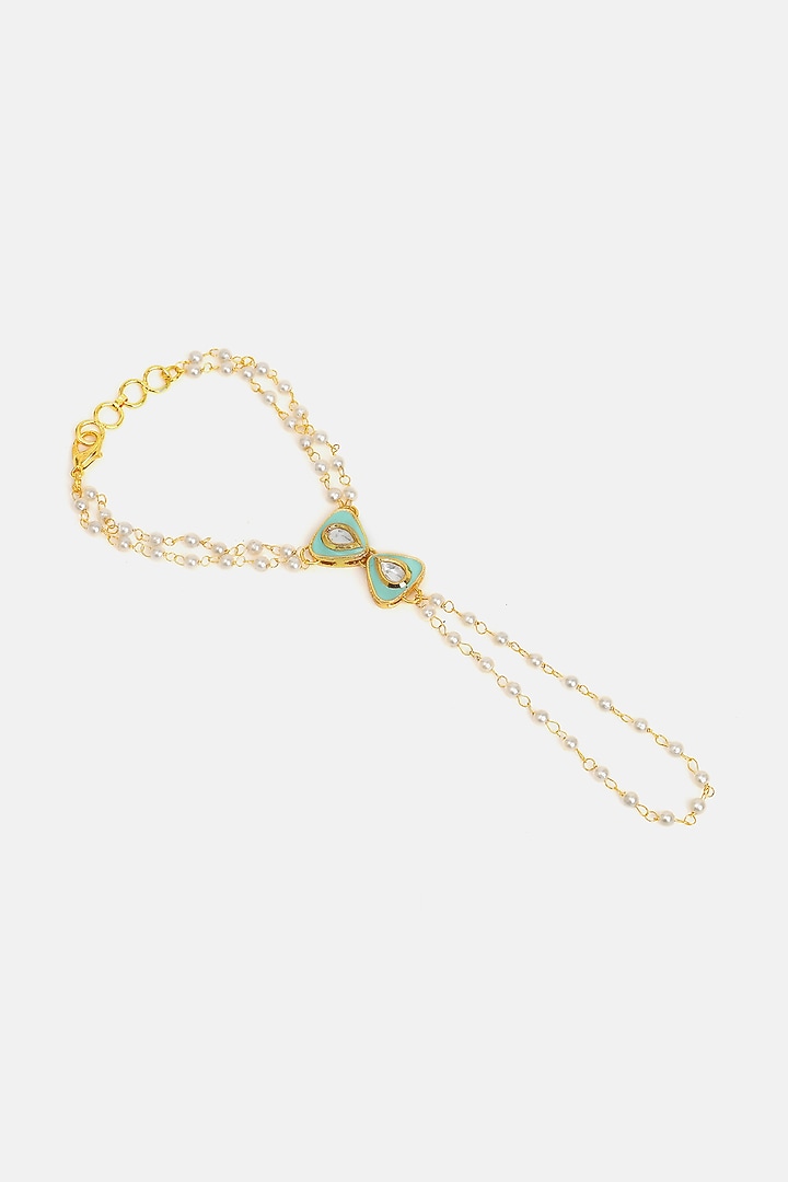 Gold Finish Glass Kundan Haathphool For Girls (Set of 2) by Ruby Raang Kids at Pernia's Pop Up Shop