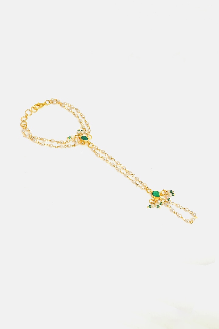 Gold Finish Glass Kundan Haathphool For Girls (Set of 2) by Ruby Raang Kids at Pernia's Pop Up Shop