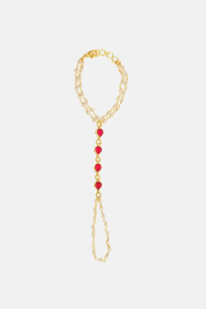 Gold Finish Glass Kundan Haathphool For Girls by Ruby Raang Kids  at Pernia's Pop Up Shop