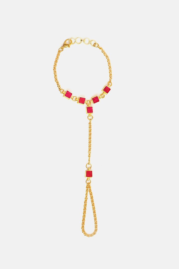 Gold Finish Glass Kundan Haathphool For Girls by Ruby Raang Kids  at Pernia's Pop Up Shop