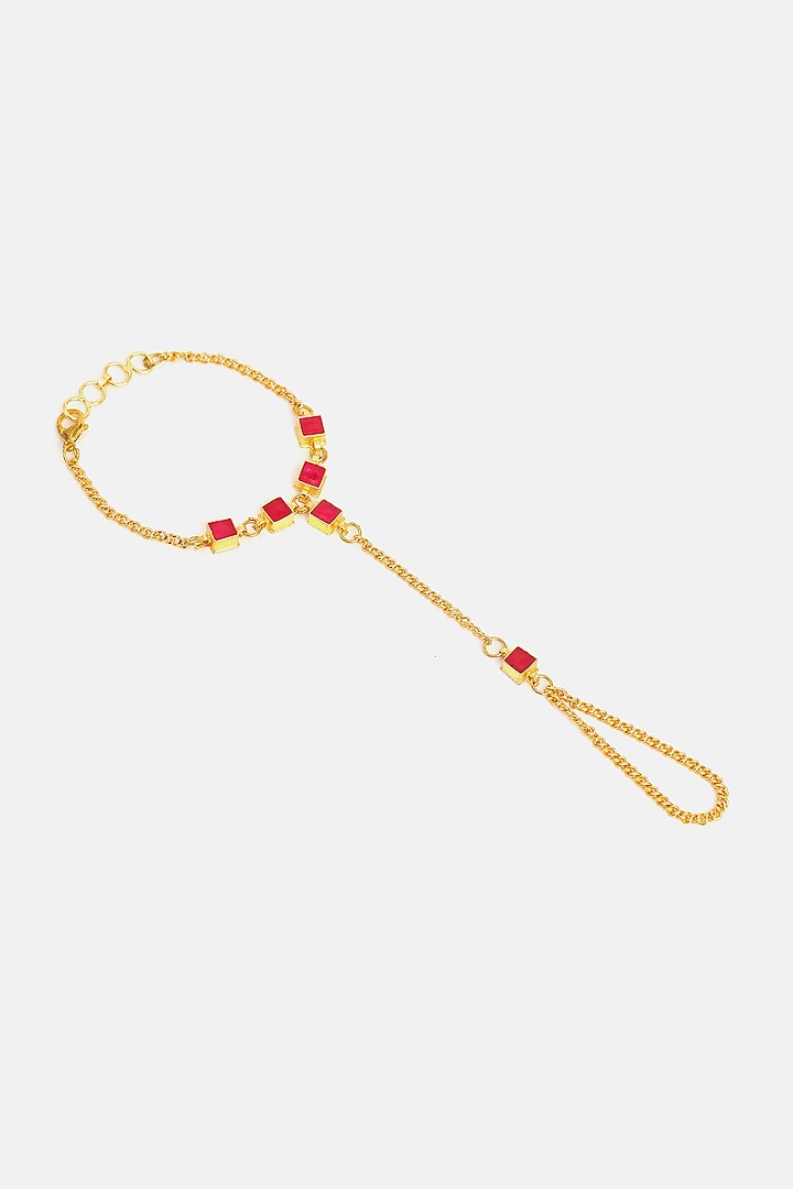 Gold Finish Glass Kundan Haathphool For Girls by Ruby Raang Kids  at Pernia's Pop Up Shop