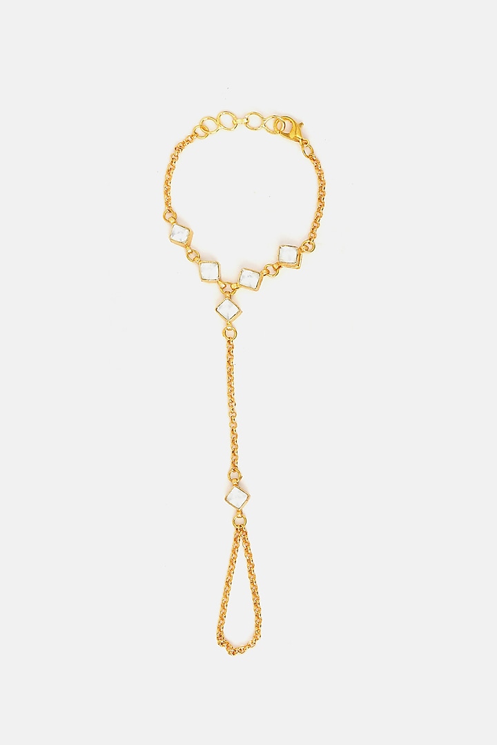 Gold Finish Glass Kundan Haathphool For Girls by Ruby Raang Kids  at Pernia's Pop Up Shop