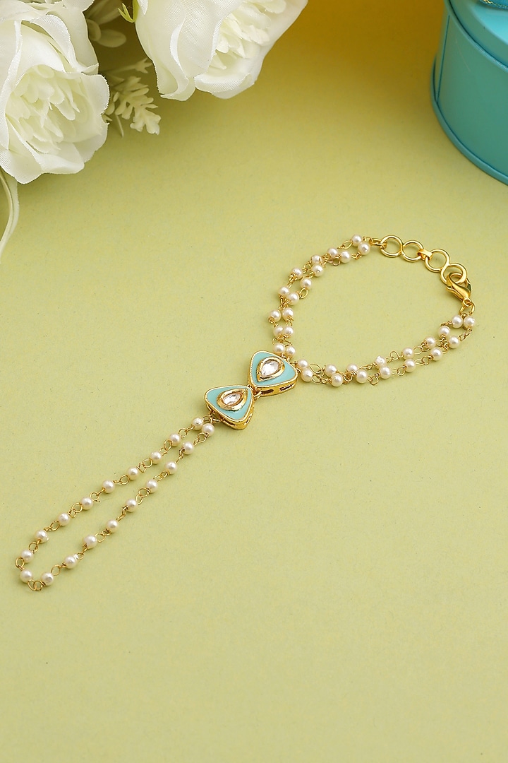 Gold Finish Glass Kundan Haathphool For Girls by Ruby Raang Kids  at Pernia's Pop Up Shop