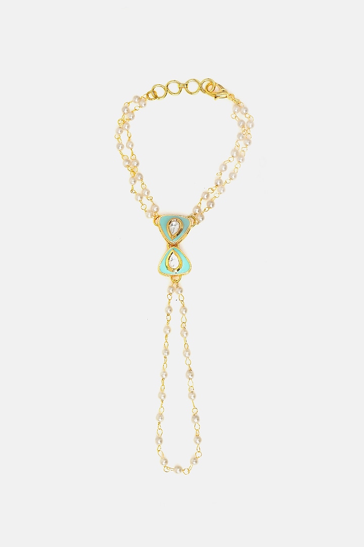 Gold Finish Glass Kundan Haathphool For Girls by Ruby Raang Kids  at Pernia's Pop Up Shop