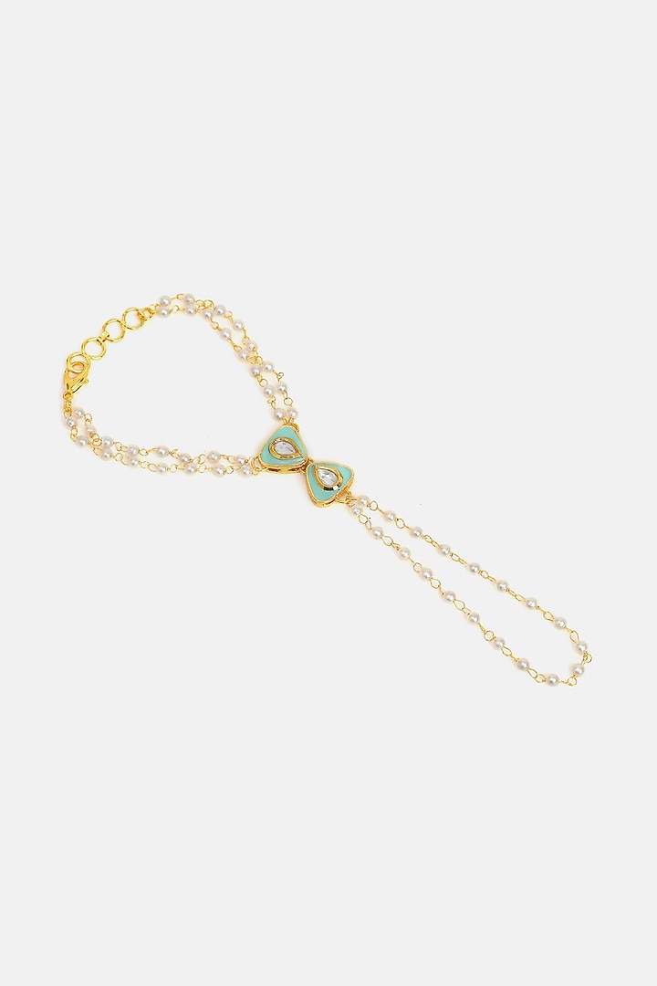 Gold Finish Glass Kundan Haathphool For Girls by Ruby Raang Kids  at Pernia's Pop Up Shop
