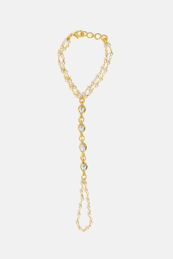 Gold Finish Glass Kundan Haathphool For Girls by Ruby Raang Kids  at Pernia's Pop Up Shop