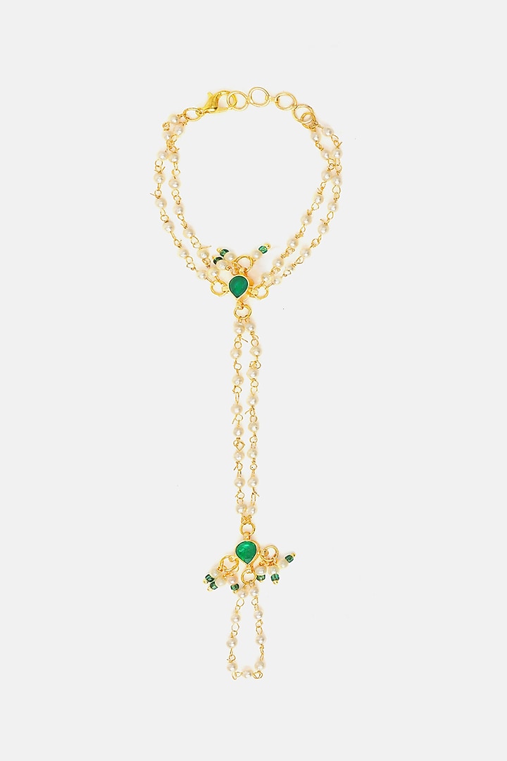 Gold Finish Glass Kundan Haathphool For Girls by Ruby Raang Kids  at Pernia's Pop Up Shop