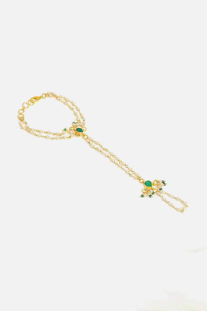 Gold Finish Glass Kundan Haathphool For Girls by Ruby Raang Kids  at Pernia's Pop Up Shop