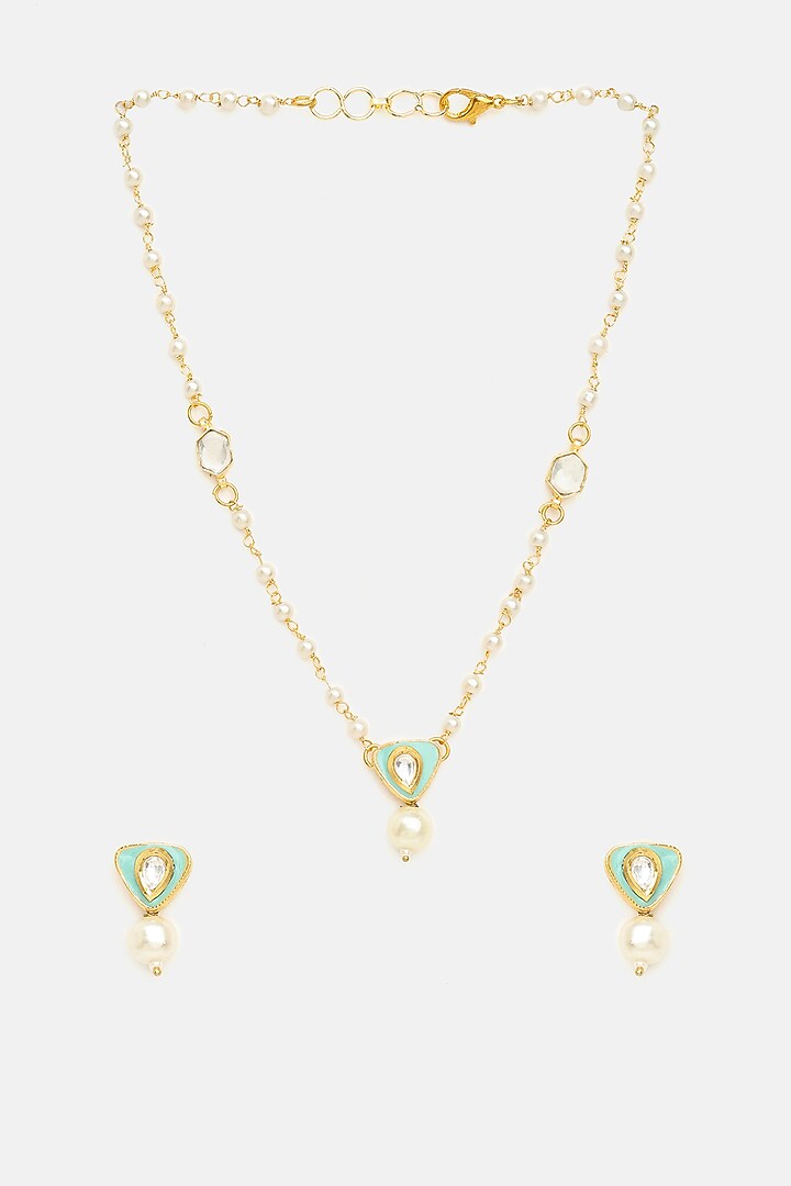 Gold Finish Glass Kundan Choker Necklace Set For Girls by Ruby Raang Kids  at Pernia's Pop Up Shop