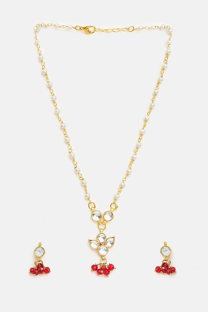 Gold Finish Glass Kundan Choker Necklace Set For Girls by Ruby Raang Kids  at Pernia's Pop Up Shop
