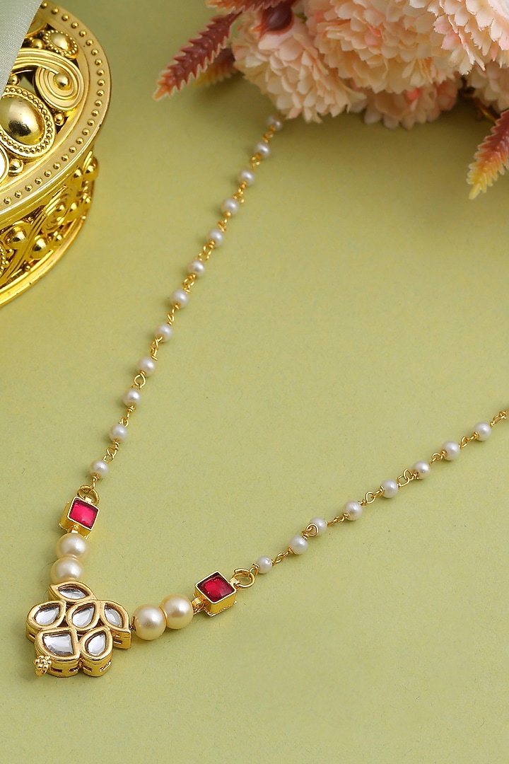 Gold Finish Glass Kundan Choker Necklace For Girls by Ruby Raang Kids  at Pernia's Pop Up Shop
