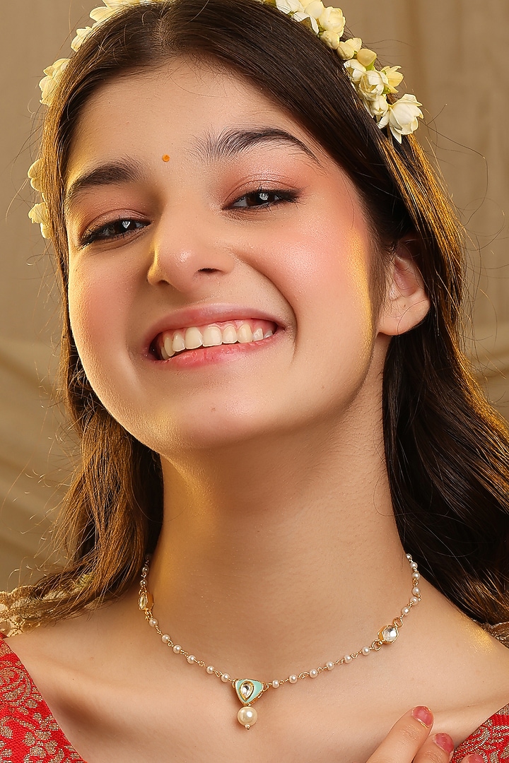 Gold Finish Glass Kundan Choker Necklace For Girls by Ruby Raang Kids  at Pernia's Pop Up Shop