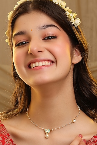 Gold Finish Glass Kundan Choker Necklace For Girls by Ruby Raang Kids 