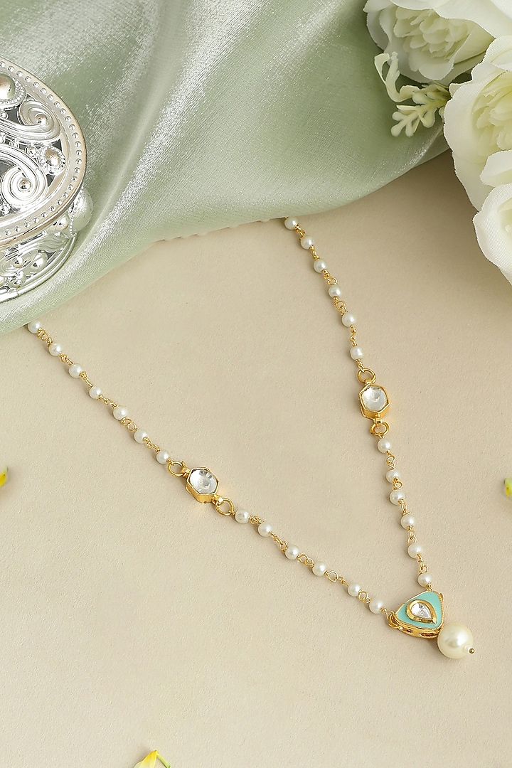 Gold Finish Glass Kundan Choker Necklace For Girls by Ruby Raang Kids  at Pernia's Pop Up Shop