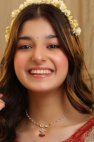 Gold Finish Glass Kundan Choker Necklace For Girls by Ruby Raang Kids 