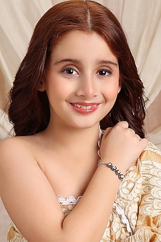 Black Rhodium Finish Kundan Polki Bracelet For Girls by Ruby Raang Kids