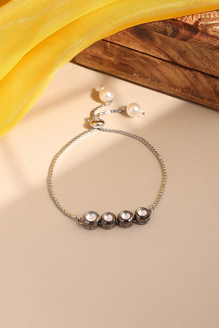 Black Rhodium Finish Kundan Polki Bracelet For Girls by Ruby Raang Kids at Pernia's Pop Up Shop