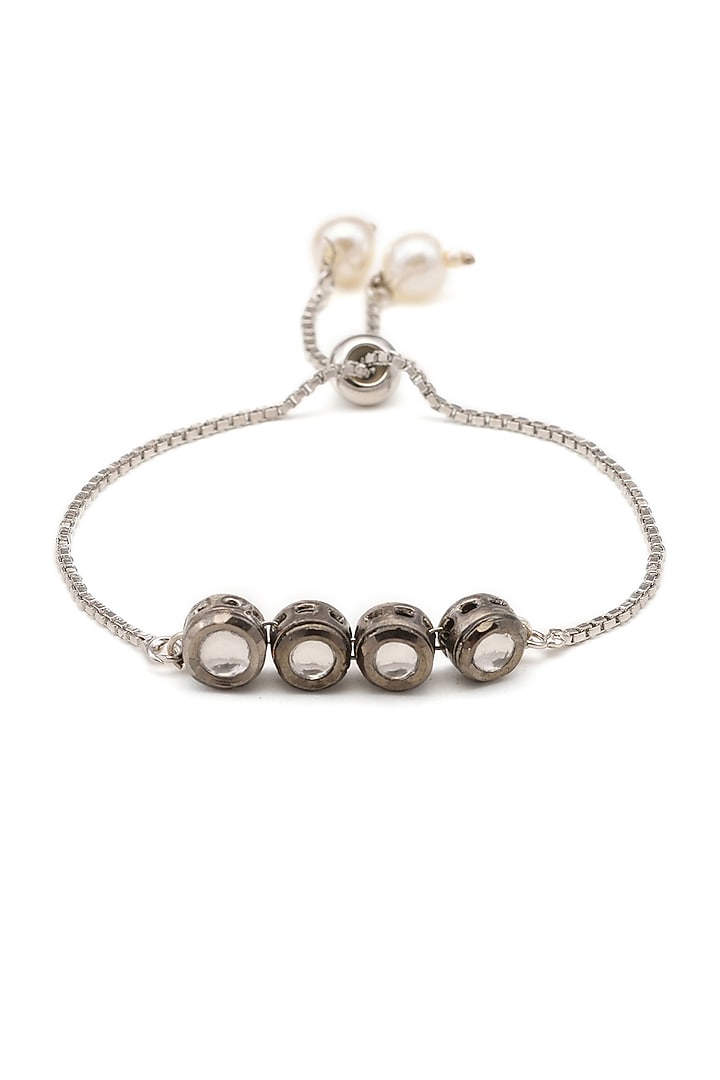 Black Rhodium Finish Kundan Polki Bracelet For Girls by Ruby Raang Kids at Pernia's Pop Up Shop