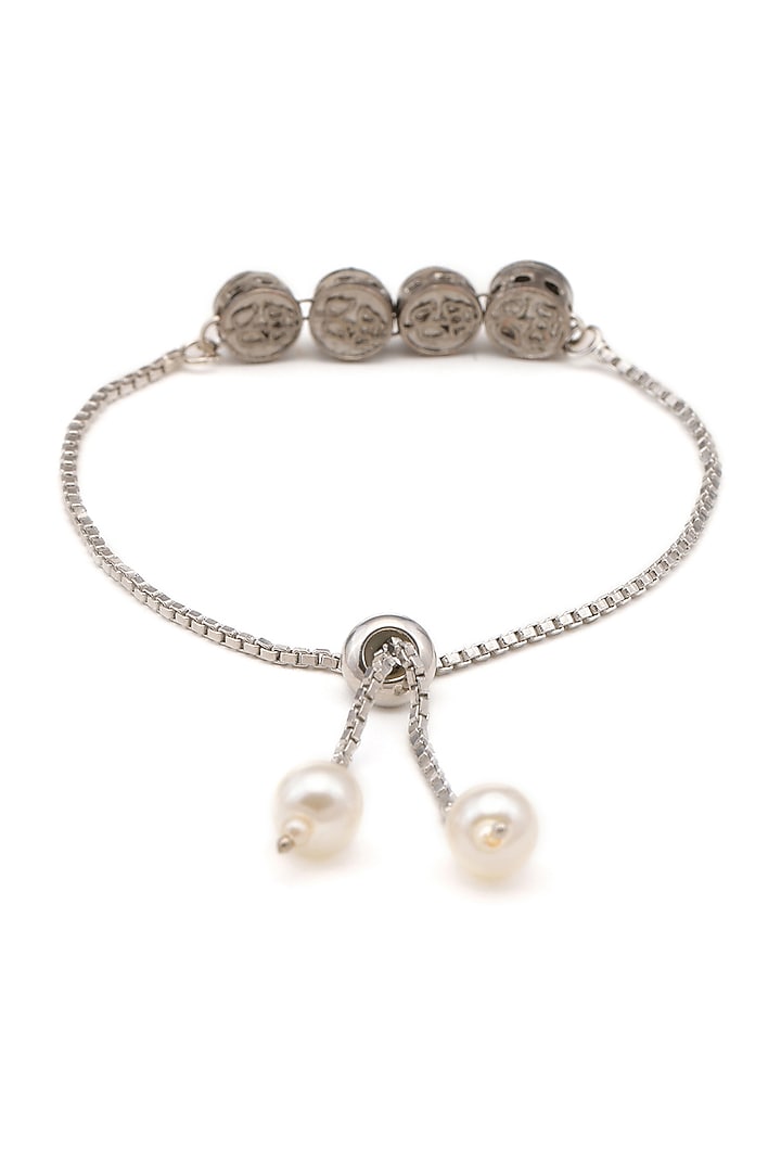 Black Rhodium Finish Kundan Polki Bracelet For Girls by Ruby Raang Kids at Pernia's Pop Up Shop