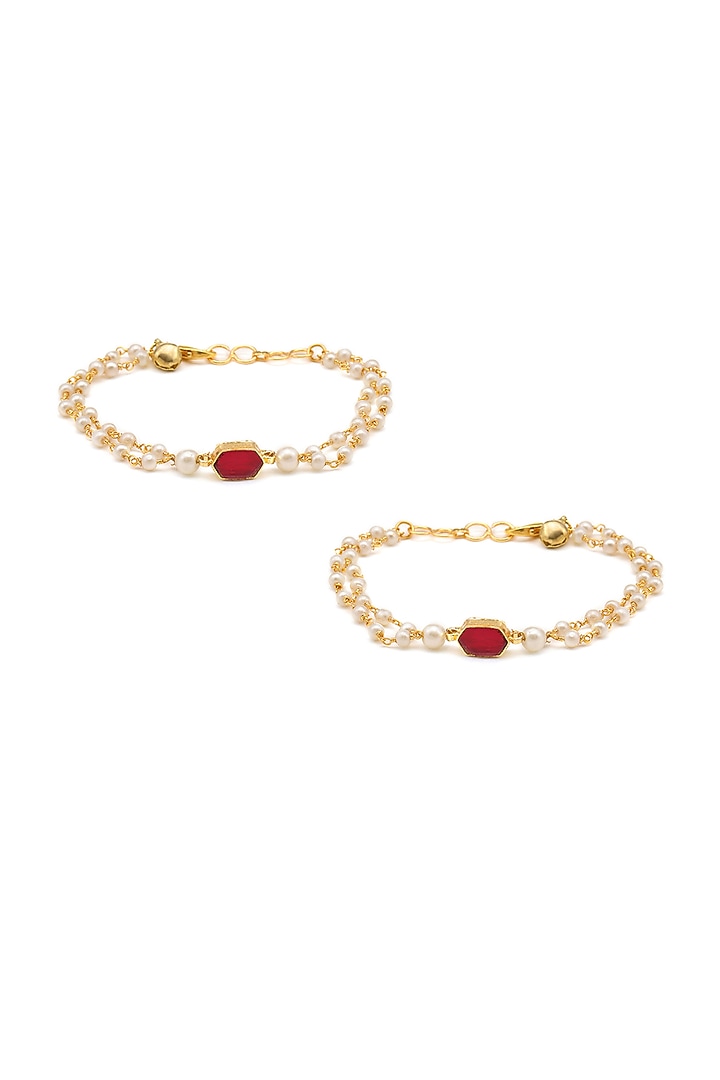 Gold Finish Kundan Polki Anklets For Girls by Ruby Raang Kids at Pernia's Pop Up Shop