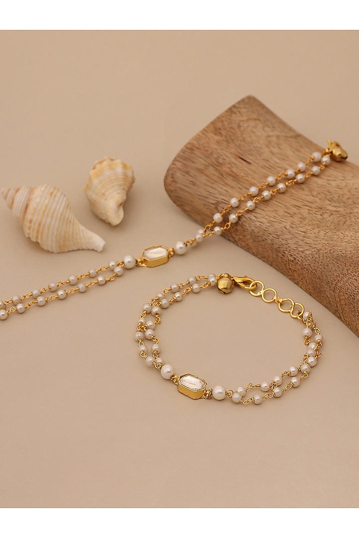 Gold Finish Kundan Polki Anklets For Girls by Ruby Raang Kids at Pernia's Pop Up Shop