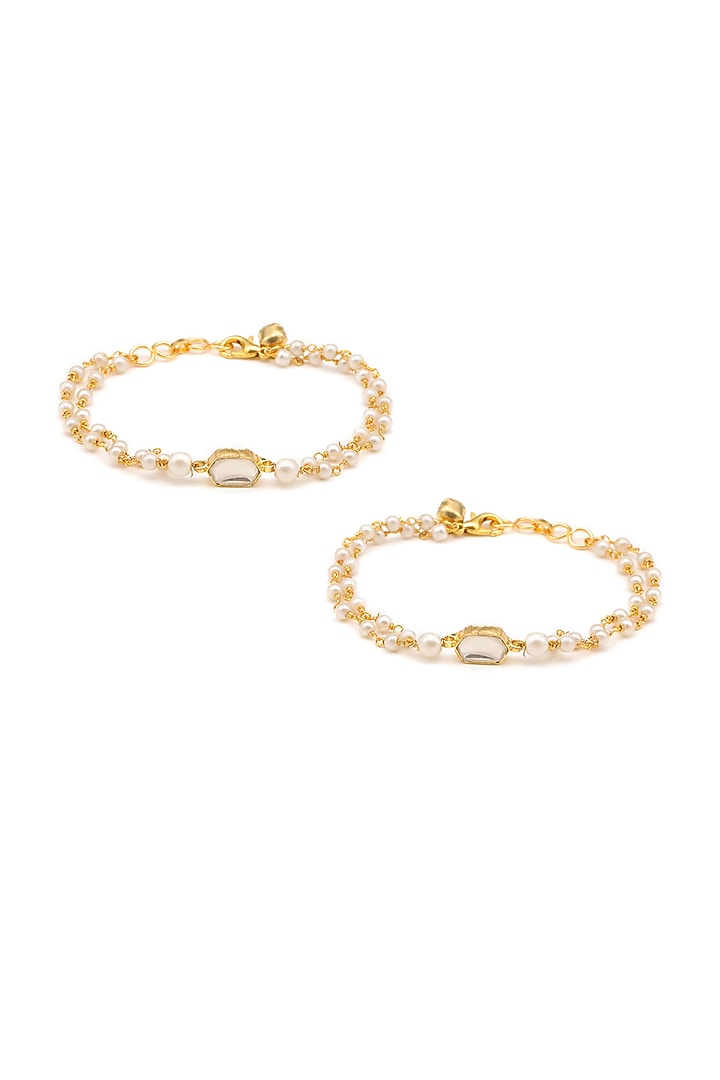 Gold Finish Kundan Polki Anklets For Girls by Ruby Raang Kids at Pernia's Pop Up Shop